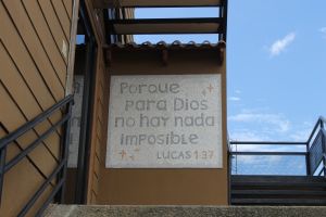 Outside the church office: "For with God nothing is impossible"